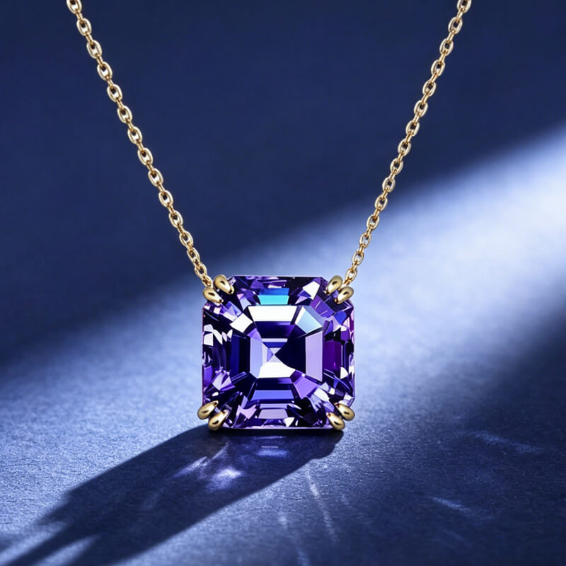 Luxury Jewelry Golden Double Prong Asscher Cut Tanzanite Sapphire Pendant Necklace For Women