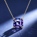 Luxury Jewelry Golden Double Prong Asscher Cut Tanzanite Sapphire Pendant Necklace For Women