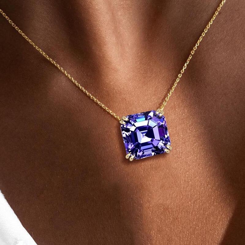 Luxury Jewelry Golden Double Prong Asscher Cut Tanzanite Sapphire Pendant Necklace For Women