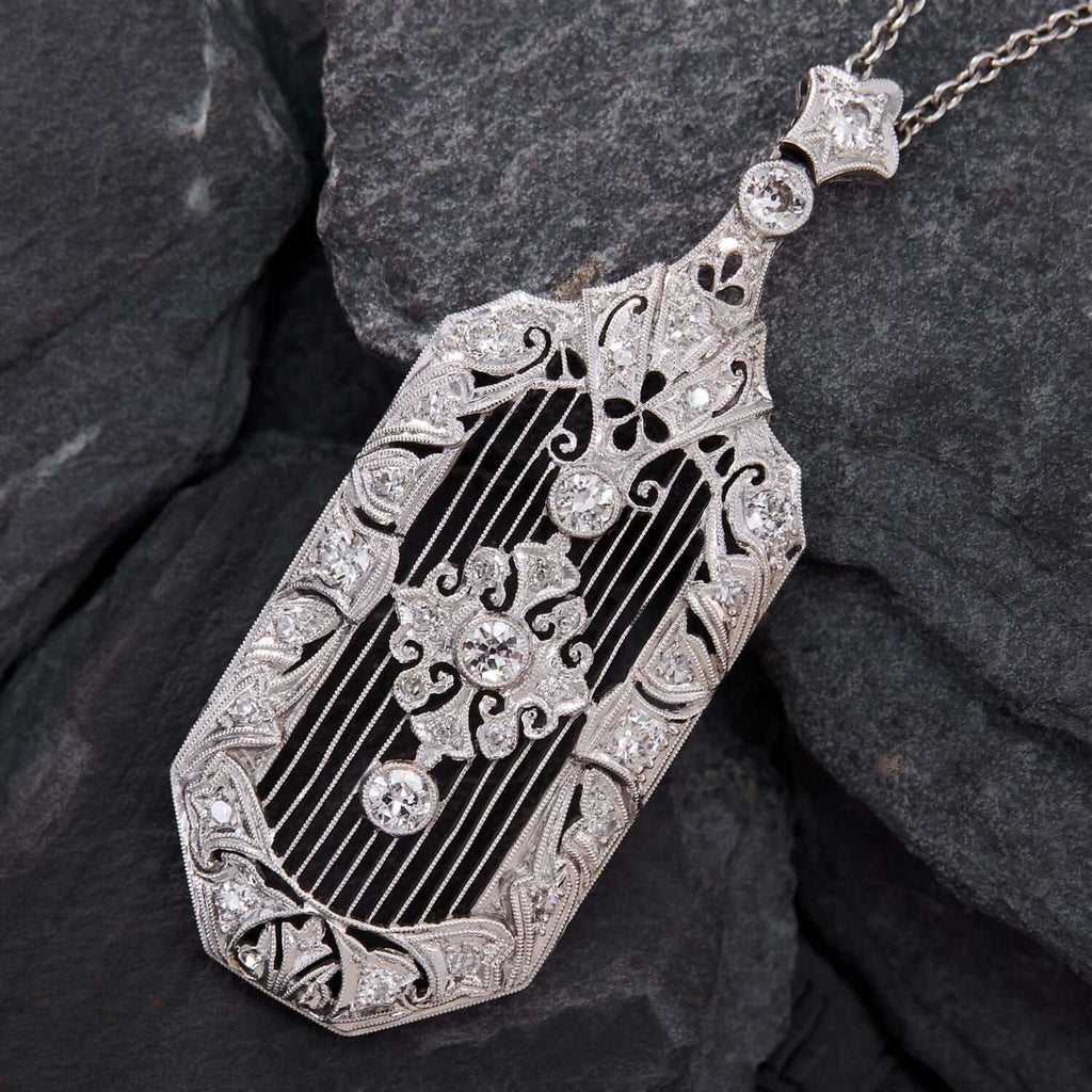 Luxury Jewelry Art Deco Filigree Round Cut White Sapphire Pendant Necklace For Women