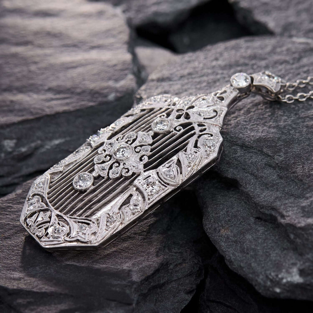 Luxury Jewelry Art Deco Filigree Round Cut White Sapphire Pendant Necklace For Women