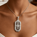Luxury Jewelry Art Deco Filigree Round Cut White Sapphire Pendant Necklace For Women