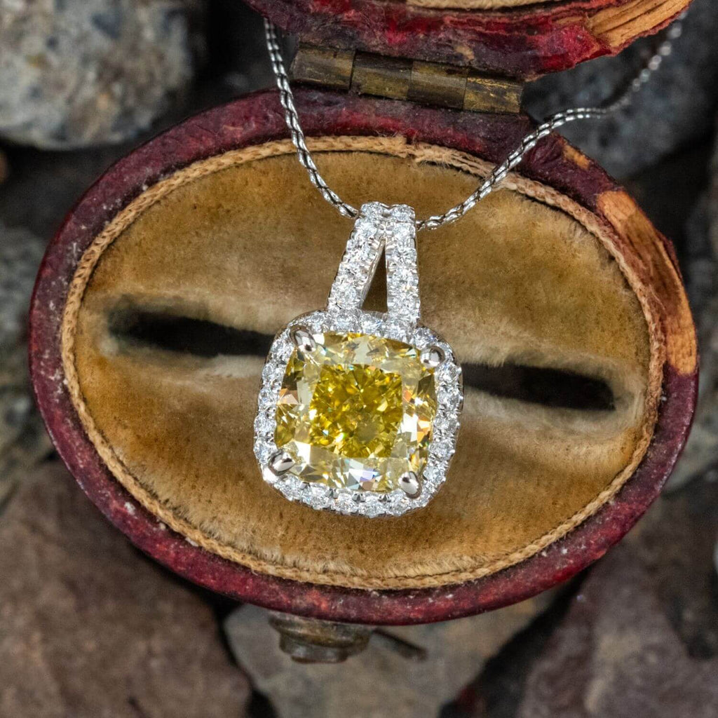 Luxury Jewelry Halo Radiant Cut Canary Sapphire Pendant Necklace For Women