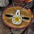 Luxury Jewelry Halo Radiant Cut Canary Sapphire Pendant Necklace For Women
