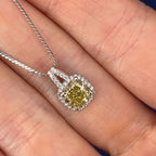 Luxury Jewelry Halo Radiant Cut Canary Sapphire Pendant Necklace For Women