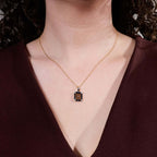 Luxury Jewelry Unique Design Golden Round & Asscher Cut White & Blue Sapphire Pendant Necklace For Women