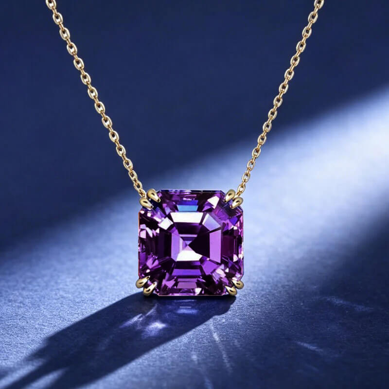 Luxury Jewelry Solitaire Double Prong Golden Asscher Cut Amethyst Sapphire Pendant Necklace For Women