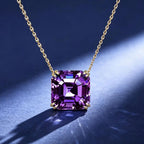 Luxury Jewelry Solitaire Double Prong Golden Asscher Cut Amethyst Sapphire Pendant Necklace For Women