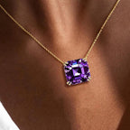 Luxury Jewelry Solitaire Double Prong Golden Asscher Cut Amethyst Sapphire Pendant Necklace For Women