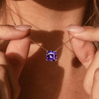Luxury Jewelry Solitaire Double Prong Golden Asscher Cut Amethyst Sapphire Pendant Necklace For Women