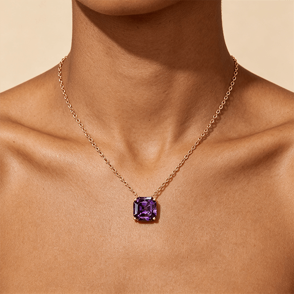 Luxury Jewelry Solitaire Double Prong Golden Asscher Cut Amethyst Sapphire Pendant Necklace For Women