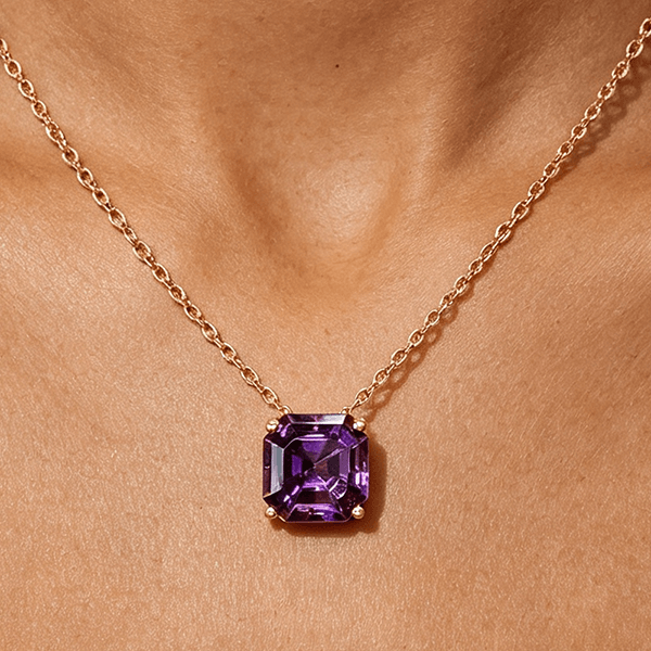 Luxury Jewelry Solitaire Double Prong Golden Asscher Cut Amethyst Sapphire Pendant Necklace For Women