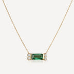 Classic Golden Baguette Cut Emerald & White Sapphire Pendant Necklace For Women