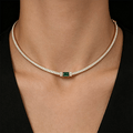 Luxury Jewelry Classic Golden Baguette Cut Emerald & White Sapphire Tennis Necklace For Women