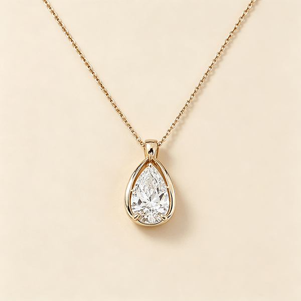 Luxury Jewelry Golden Classic Solitaire Pear Cut White Sapphire Pendant Necklace For Women