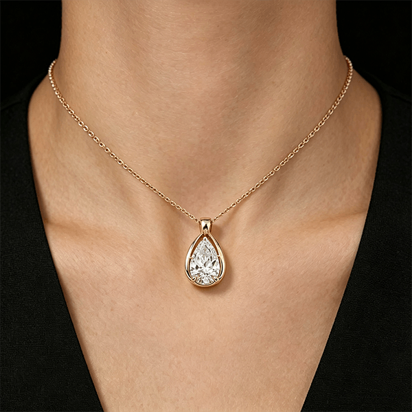 Luxury Jewelry Golden Classic Solitaire Pear Cut White Sapphire Pendant Necklace For Women