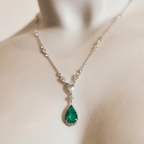 Luxury Jewelry Halo Pear Cut Emerald Sapphire Pendant Necklace For Women
