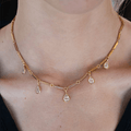 Luxury Jewelry Golden Five Stone Pear Cut White Sapphire Pendant Necklace For Women