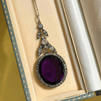 Luxury Jewelry Vintage Halo Oval Cut Amethyst Sapphire Pendant Necklace For Women