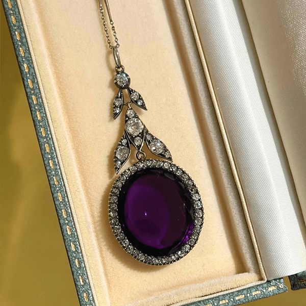 Luxury Jewelry Vintage Halo Oval Cut Amethyst Sapphire Pendant Necklace For Women
