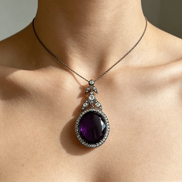 Luxury Jewelry Vintage Halo Oval Cut Amethyst Sapphire Pendant Necklace For Women