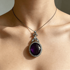 Luxury Jewelry Vintage Halo Oval Cut Amethyst Sapphire Pendant Necklace For Women