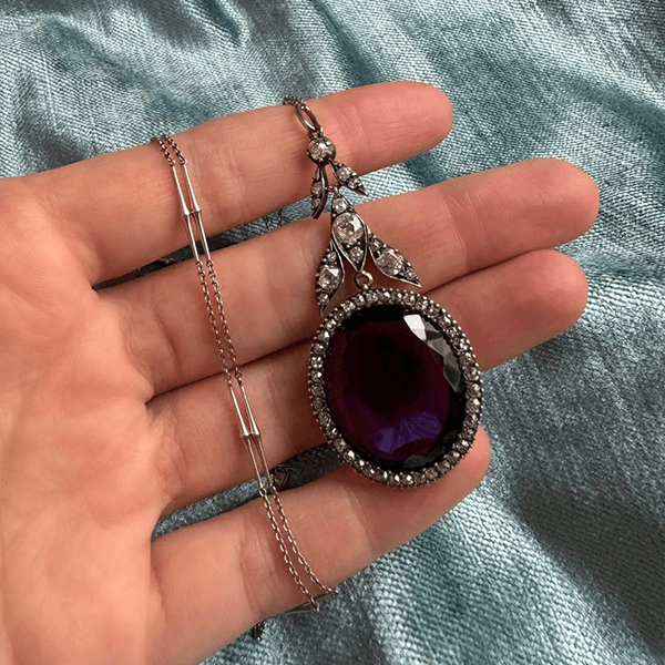 Luxury Jewelry Vintage Halo Oval Cut Amethyst Sapphire Pendant Necklace For Women