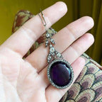 Luxury Jewelry Vintage Halo Oval Cut Amethyst Sapphire Pendant Necklace For Women