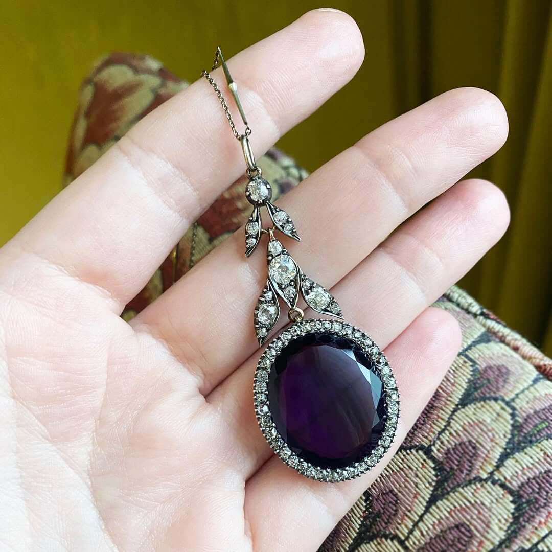 Luxury Jewelry Vintage Halo Oval Cut Amethyst Sapphire Pendant Necklace For Women