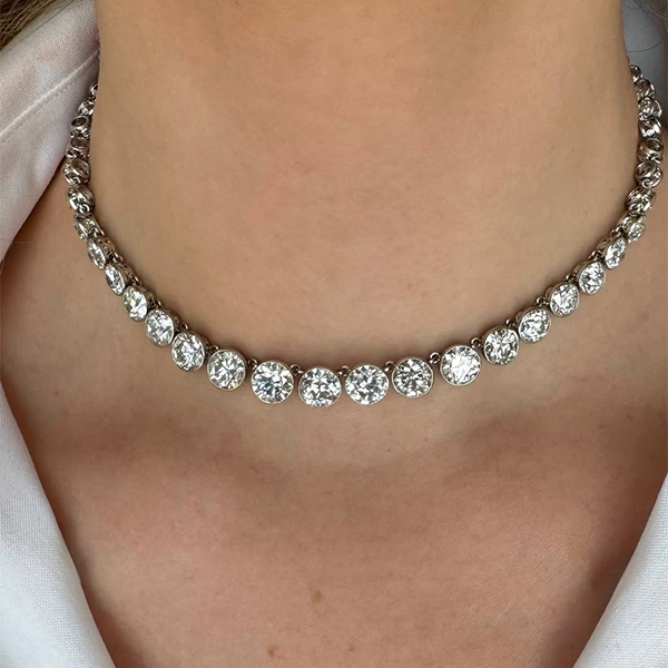 Luxury Jewelry Classic Round Cut White Sapphire Tennis Necklace For Women