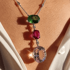 Multicolour Oval Cut Pink & Ruby & Emerald Sapphire Pendant Necklace For Women
