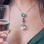 Multicolour Oval Cut Pink & Ruby & Emerald Sapphire Pendant Necklace For Women