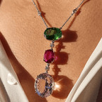 Multicolour Oval Cut Pink & Ruby & Emerald Sapphire Pendant Necklace For Women