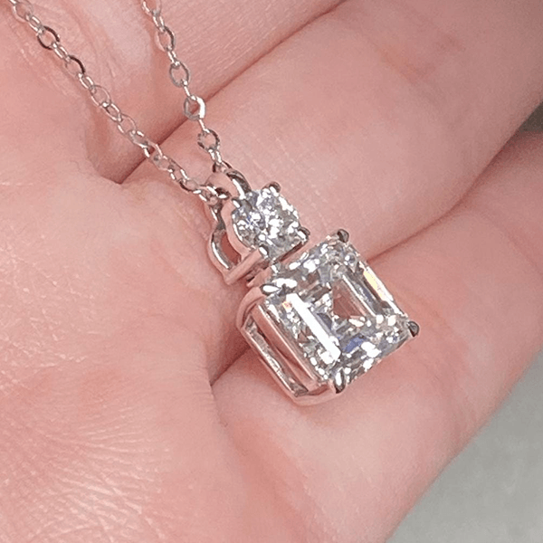 Classic Asscher Cut White Sapphire Pendant Necklace For Women