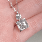 Classic Asscher Cut White Sapphire Pendant Necklace For Women