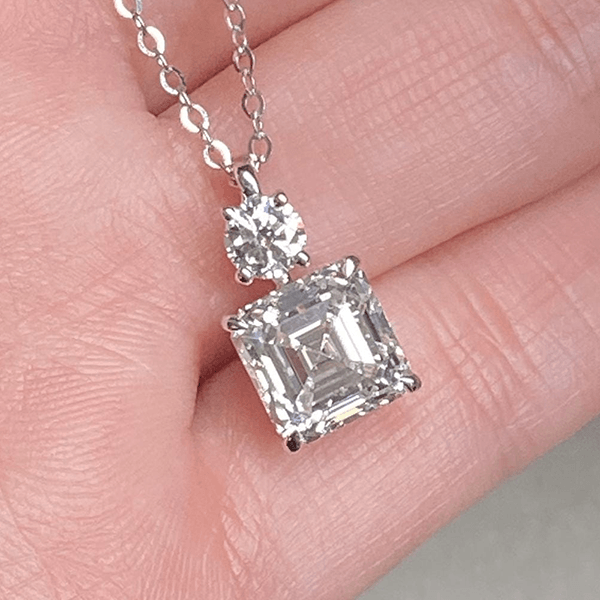 Classic Asscher Cut White Sapphire Pendant Necklace For Women