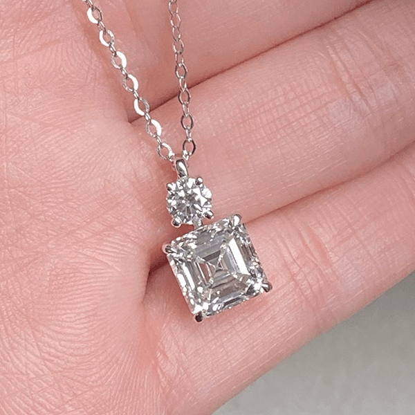 Classic Asscher Cut White Sapphire Pendant Necklace For Women