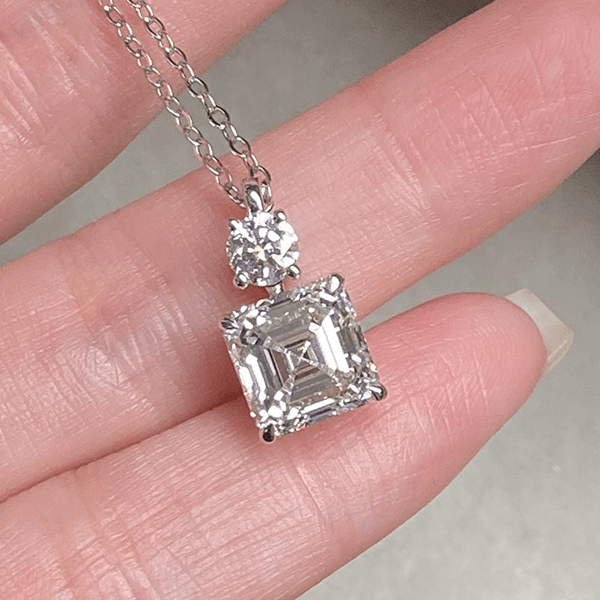 Classic Asscher Cut White Sapphire Pendant Necklace For Women