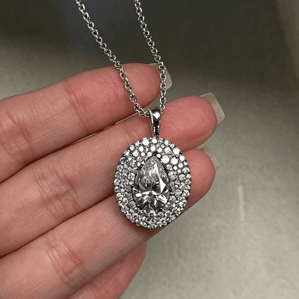 Luxury Jewelry Three Halo Pear Cut White Sapphire Pendant Necklace For Women