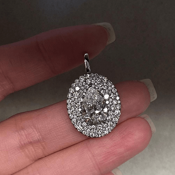 Luxury Jewelry Three Halo Pear Cut White Sapphire Pendant Necklace For Women