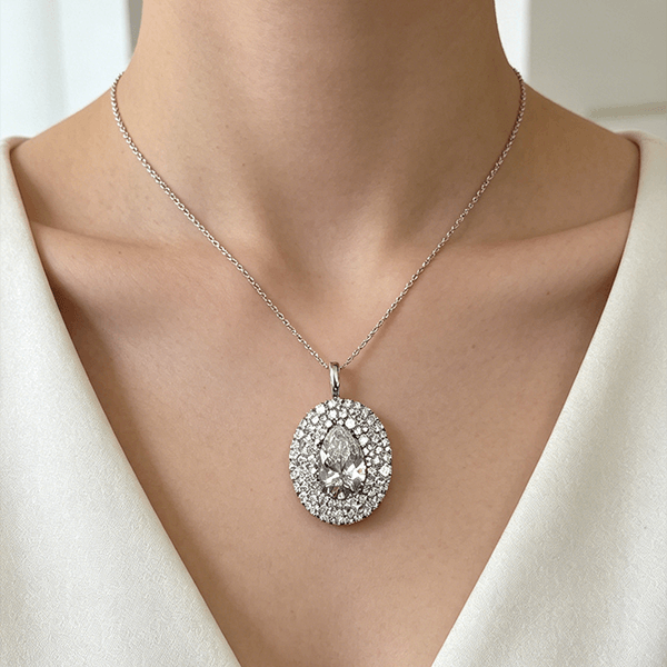Luxury Jewelry Three Halo Pear Cut White Sapphire Pendant Necklace For Women
