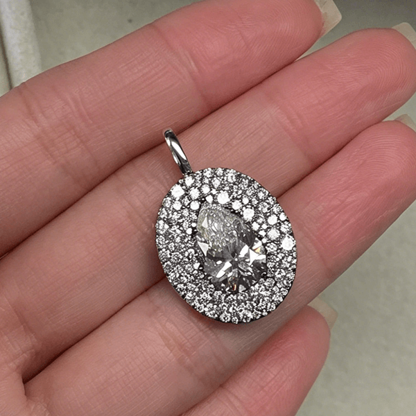 Luxury Jewelry Three Halo Pear Cut White Sapphire Pendant Necklace For Women