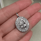 Luxury Jewelry Three Halo Pear Cut White Sapphire Pendant Necklace For Women