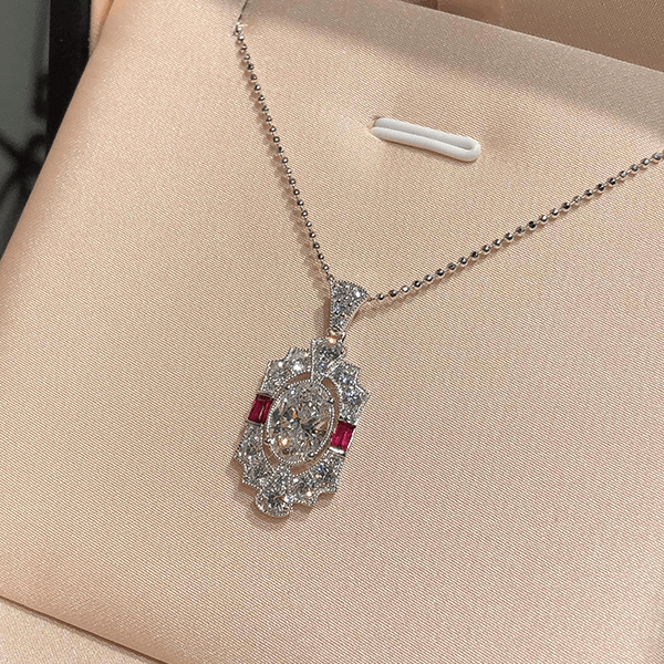 Luxury Jewelry Art Deco Halo Oval Cut White Sapphire Pendant Necklace For Women