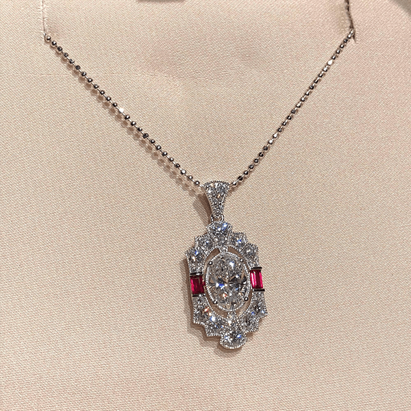 Luxury Jewelry Art Deco Halo Oval Cut White Sapphire Pendant Necklace For Women