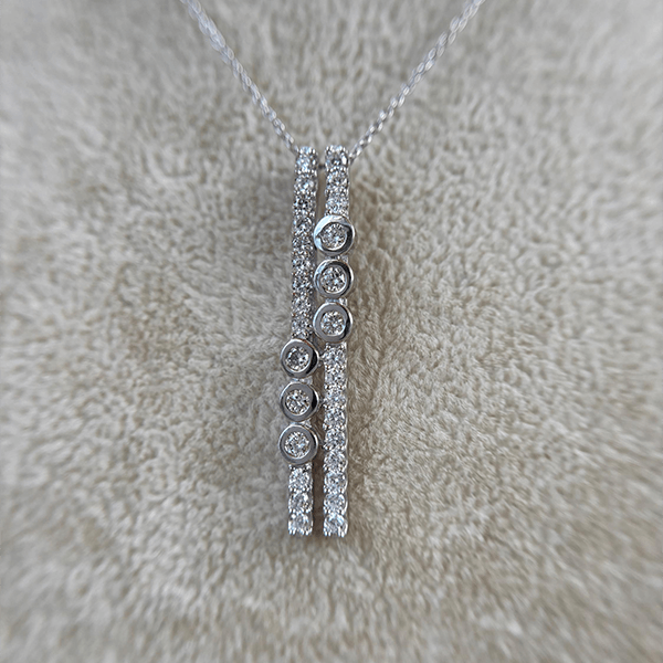 Luxury Jewelry Vintage Double Row Bezel Round Cut White Sapphire Pendant Necklace For Women