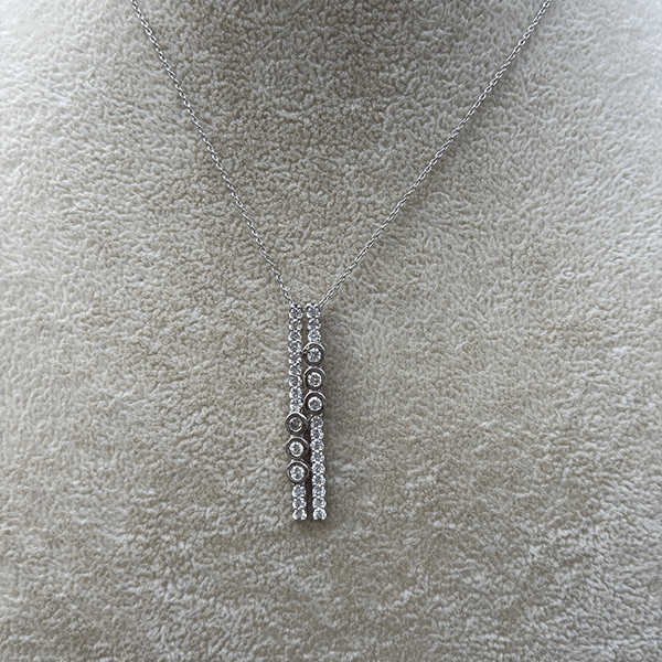 Luxury Jewelry Vintage Double Row Bezel Round Cut White Sapphire Pendant Necklace For Women