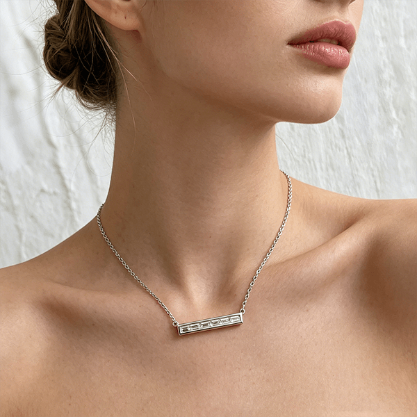 Classic Channel Setting Baguette Cut White Sapphire Pendant Necklace For Women