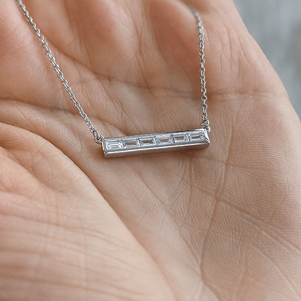 Classic Channel Setting Baguette Cut White Sapphire Pendant Necklace For Women