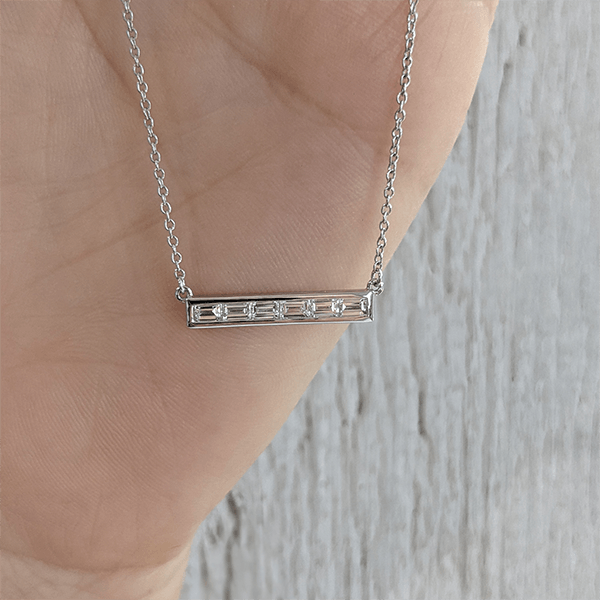 Classic Channel Setting Baguette Cut White Sapphire Pendant Necklace For Women